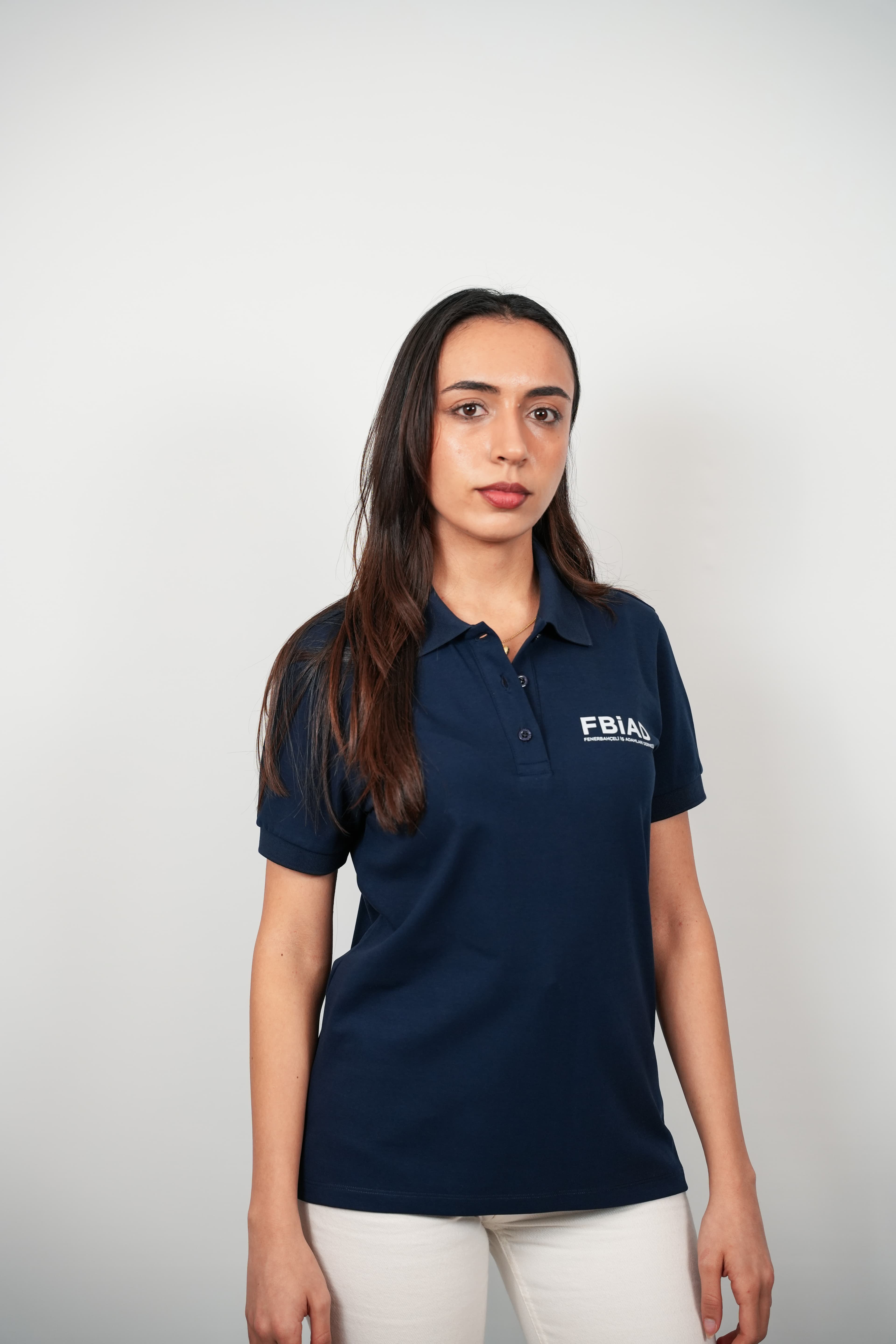 FBIAD Logolu Kadın Lacivert Polo Yaka Tişört - Görsel 3