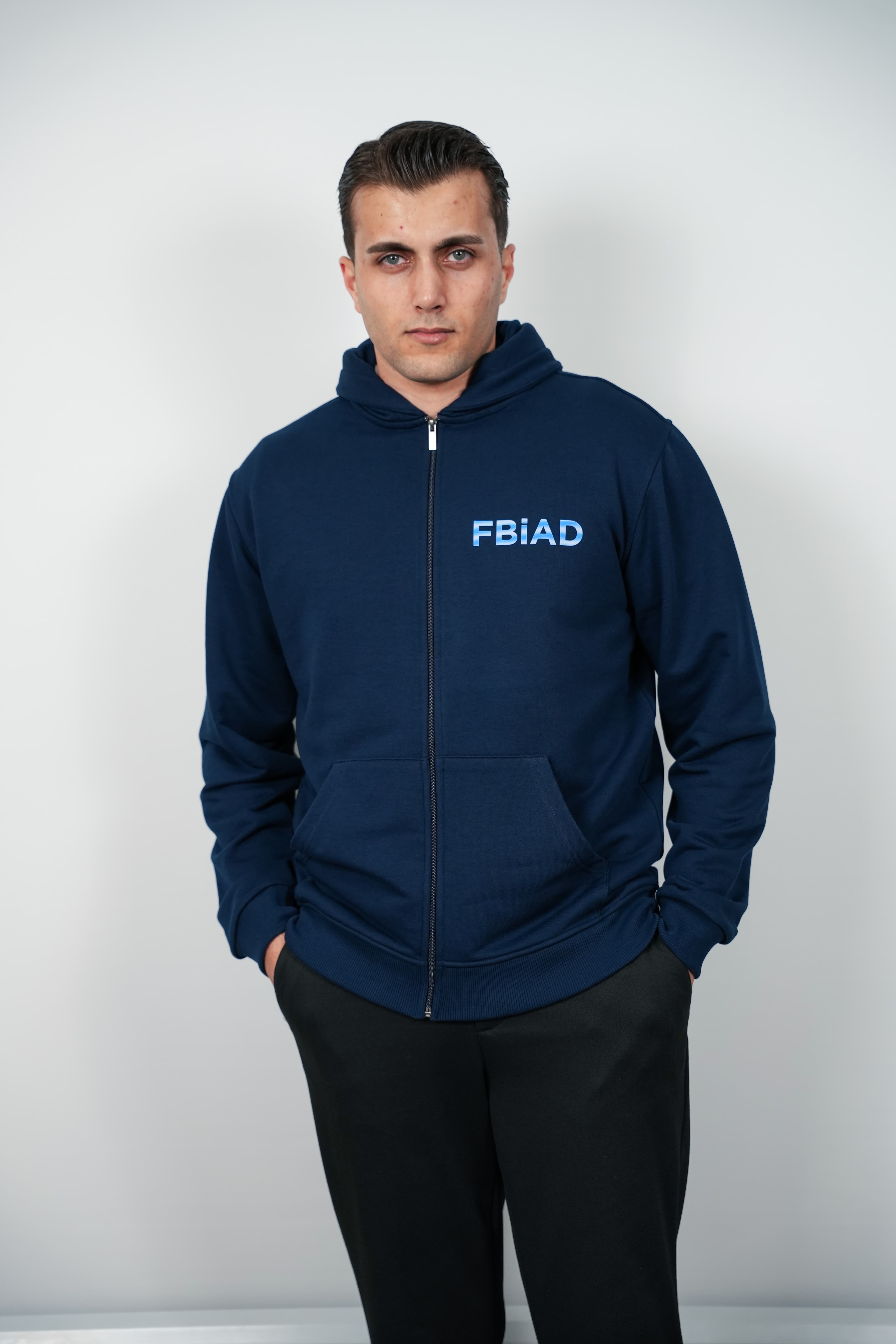 FBIAD Logolu Lacivert Erkek Fermuarlı Kapüşonlu Sweatshirt